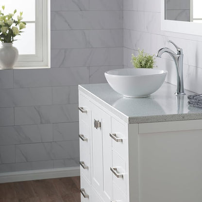 KRAUS Elavo Round Vessel White Porcelain Ceramic Bathroom Sink, 14 inch KCV-341