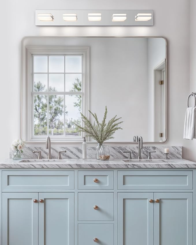 VONLUCE LED Modern Bathroom Vanity Light Fixture, Chrome | 34'', 5-Light, 3CCT, 360° Rotate, High CRI, Flicker-free, Dimmable, Memory Function, Waterproof IP44, Easy Installation