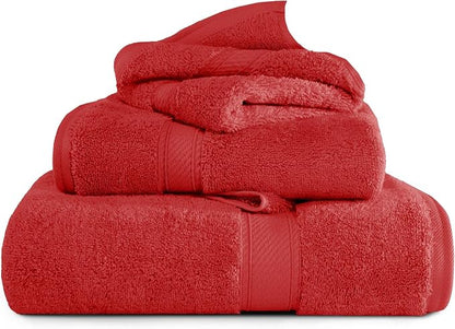 SUPERIOR Egyptian Cotton Ultra Plush & Absorbent, 3 Piece Set, Red | Quick Dry, Soft Luxury Towel Set, Bath Essentials, Guest Bath, Spa, 1 Bath, 1 Hand, 1 Face Towels, Madeline Towels