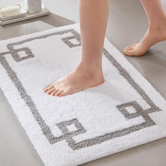 Madison Park Evan 100% Cotton Bath Rug Plush Absorbent, 20" x 30", White | Non-slip Backing, OEKO TEX, Luxurious Tufted Plush Bath Mat for Bathroom, Quick Dry, Spa Design Decorative for Shower Room