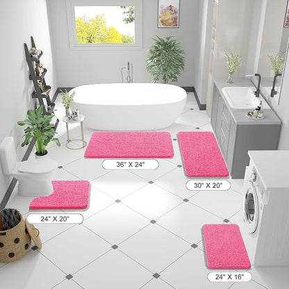 OLANLY Bathroom Runner Rugs 47x20, Extra Soft Absorbent Chenille Bath Rugs | Hot Pink, Quick-Drying Rubber Backing, Washable Long Bath Mat for Bathroom Floor, Tub and Shower, Home Decor Accessories