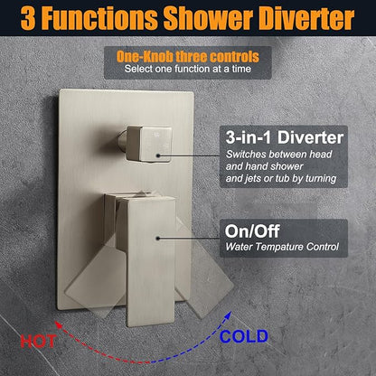 Enga Full Body Shower System with Body Sprays Jets, 12 Inch Rain Shower Wall Mounted, All Metal Multiple Shower Head System, Contain Rough-in Shower Valve, Brushed Nickel