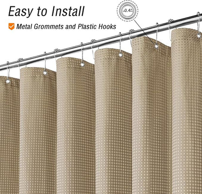 Extra Long Beige Fabric Shower Curtain, 72 x 84 | Tall Cloth-Textured Shower Curtain for Bathroom, Water Repellent, Machine Washable