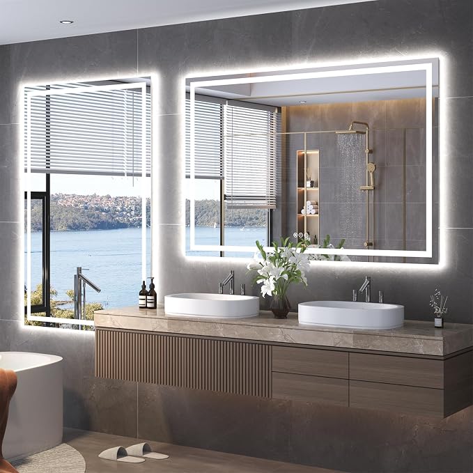 Snowdool 60 x 24 in LED Bathroom Mirror, Front and Backlit, Anti-Fog | Front and Backlit, 3 Color Temperatures, Anti-Fog, Tempered Glass