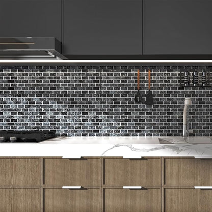 Glass Mosaic Tile Backsplash Black 12 Inch 5 sq.ft | Glass Tiles for Kitchen Backsplash Bathroom and Shower 5-Pack
