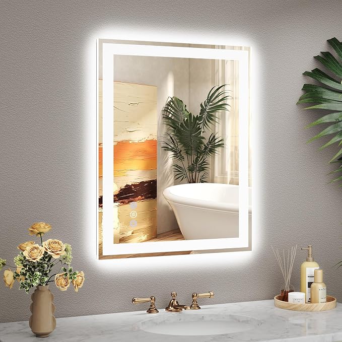 20x28 LED Bathroom Mirror, 6000LM, Separate Front and Back Lights | UL Certified,Shatter-Resistant Tempered Glass,Auto-Off Defogger,3 Color Modes,Smooth Dimming,Smart Memory Setting