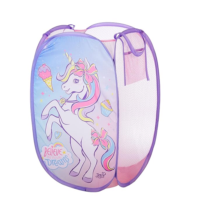Idea Nuova JoJo Siwa Bow Unicorn Believe in Your Dreams Pop Up Hamper with Durable Carry Handles, 21'' H x 13.5'' W X 13.5'' L