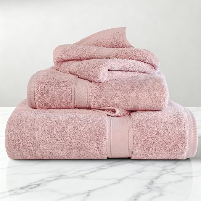 SUPERIOR Egyptian Cotton Ultra Plush & Absorbent, 3 Piece Set, Tea Rose | Quick Dry, Soft Luxury Towel Set, Bath Essentials, Guest Bath, Spa, 1 Bath, 1 Hand, 1 Face Towels, Madeline Towels