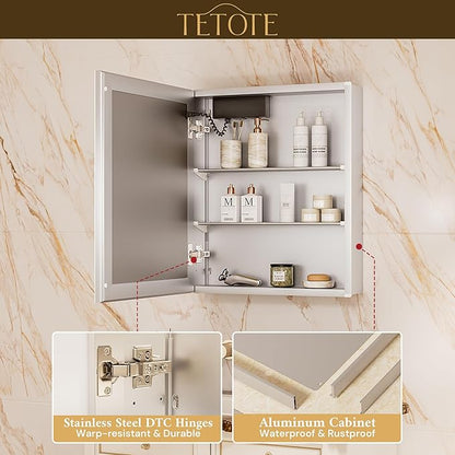 TETOTE 36 x 32 Medicine Cabinet with Lights, Adjustable Shelves, Silver Aluminum Cabinet, Anti-Fog Stepless Dimmable 3 Colors White/Warm/Natural, Easy to Install(Wall Mount/Recessed)