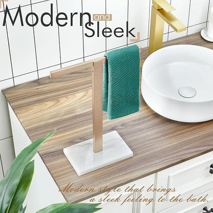 KOKOSIRI Hand Towel Holder Stand Towel Rack with Marble Base for Bathroom Kitchen Vanity Countertop, Champagne Bronze Stainless Steel 15.7'' Height THS0002-SM-CPG