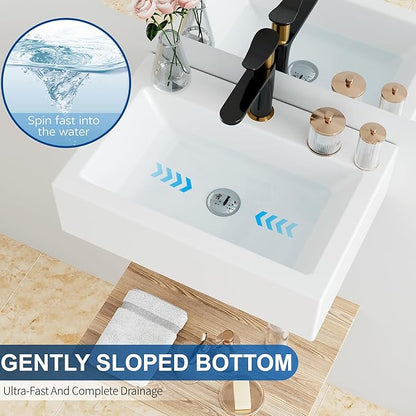 Floating Bathroom Vessel Sink Wall Mount, Hugsleek 16 x 12 inch Rectangle White Porcelain Ceramic Vessel Sink Wall Mounted Hang Bath Sink Bowl Basin Lavatory Vanity Restroom With Faucet Hole