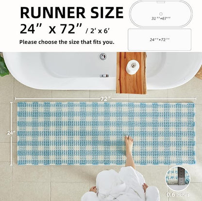 TYUU Waffle Runner Rug Bathroom, Long Cute Bath Mat, 72x24 Blue & White | Super Absorbent Quick Dry Bath Rug, Non-Slip Backing, Soft Waffle Washable Farmhouse Bathroom Mats, Tub, Shower & Home Decor
