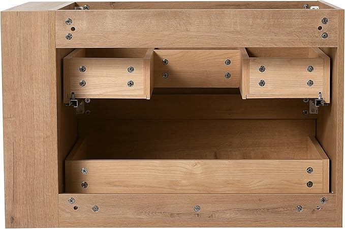 Henf Modern 30" Wall Mounted Bathroom Vanity with White Gel Sink, 2 Soft Close Drawers & Open Storage Shelf, Oak