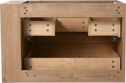 Henf Modern 30" Wall Mounted Bathroom Vanity with White Gel Sink, 2 Soft Close Drawers & Open Storage Shelf, Oak