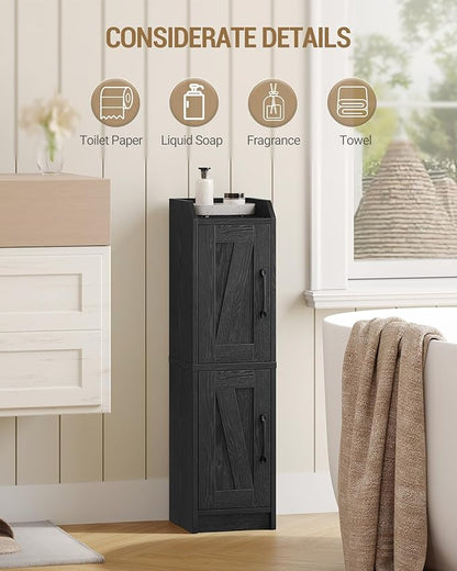 Bathroom Storage Cabinet, Small Corner Floor Cabinet with Door and Shelves, Narrow Bathroom Organizer and Paper Storage with Adjustable Shelves, for Small Spaces, Black BC27004X