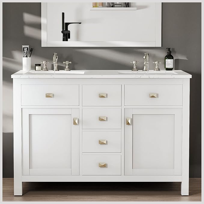Artemis 48 in. White Double Sink Bath Vanity with Engineered Top and Undermount Porcelain Sinks