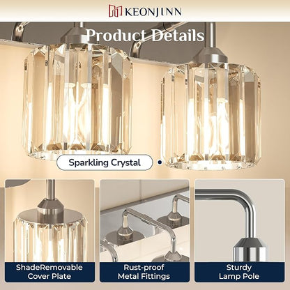 Keonjinn 6-Light Chrome Crystal Bathroom Light Fixtures Over Mirror | Vanity Lighting Fixture with Crystal Square Shades, Dimmable, Modern Style, Compatible with E26 Base LED Bulbs (Exclude Bulb)