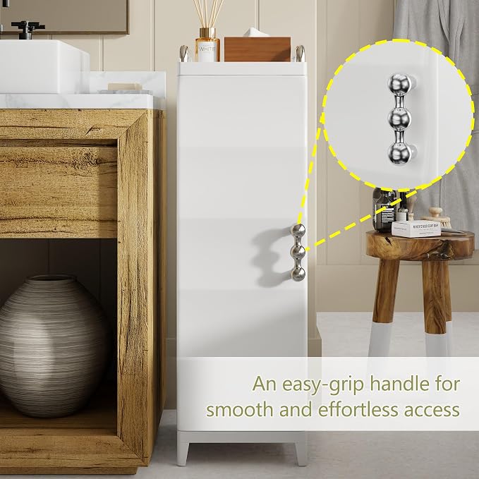 VECELO Narrow Storage Cabinet with Door, Slim Bathroom Storage Cabinet with Adjustable Shelves, for Small Spaces, Bathroom, Kitchen, Laundry, 29.7” H, White