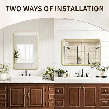 FICTOR Bathroom Mirror for Over Sink, 20"x30" Vanity Mirror for Wall, Gold | Shatterproof Tempered Glass, Anti-Rust Frame, Vertical/Horizontal Mounting, Wall Mirror for Bedroom, Living Room, Entryway