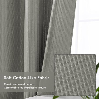 No Hook Gray Shower Curtain with Snap-in Fabric Liner 71x74 | Embossed Waffle-Look Textured, Sheer Window, Soft & Lightweight, Water Repellent Fabric Shower Curtain for Bathroom