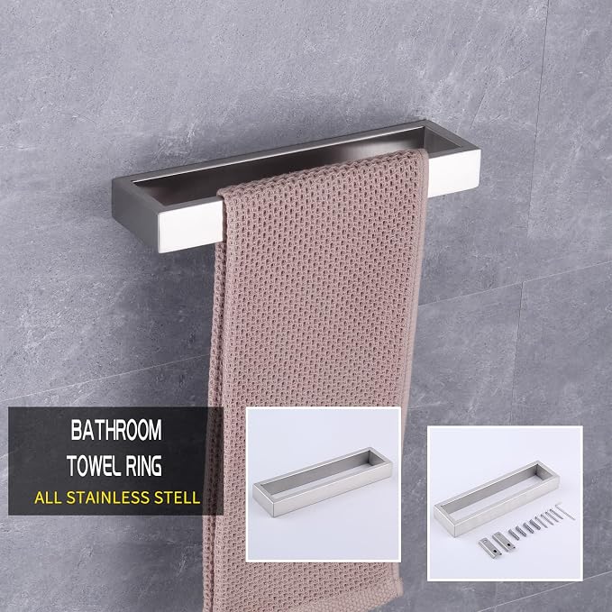 GERZWY Contemporary Stainless Steel Wall Mounted 2-Piece Bathroom Hardware Set - Towel Rings Toilet Paper Holder, Brushed Finish HG1708-2LS