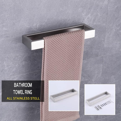 GERZWY Contemporary Stainless Steel Wall Mounted 2-Piece Bathroom Hardware Set - Towel Rings Toilet Paper Holder, Brushed Finish HG1708-2LS