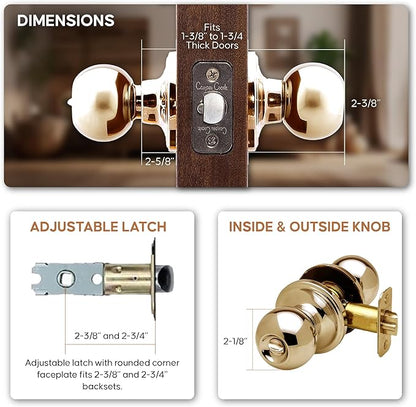 Copper Creek Privacy Interior Door Knob – ANSI Grade-3 Certified, Modern Heavy Duty Handle, Easy Install and Reversible for Bedroom, Bathroom & Closets – Polished Brass (1 Pack)