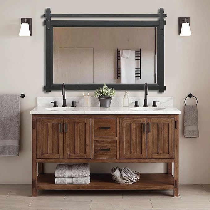 Besdomus Bathroom Black Farmhouse Mirror: 42"x28" Barn Door Rustic Solid Cedar Wood Frame - Wall Mounted Mirror for Fireplace/Living Room/Bathroom Remodel - Modern Farmhouse Decor for Homemakers