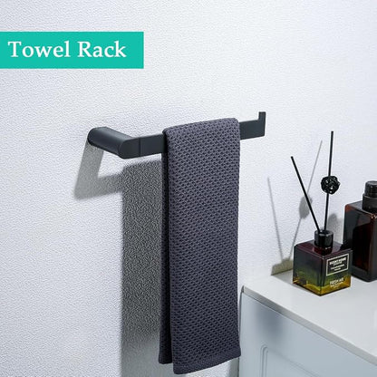 5-Pieces Matte Black Bathroom Accessories Set, Stainless Steel Bathroom Hardware Set, 23.6 Inch Bath Towel Bar Set, Towel Hooks,Towel Racks for Bathroom Wall Mounted,SE96026S-5MB