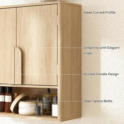 RUSTOWN Wall Mounted Bathroom Cabinets with Rounded Edges & Curved Handles | Adjustable Shelf, 3-Tier Over The Toilet Storage Cabinets, Modern Medicine Cabinet for Laundry Kitchen Living Room