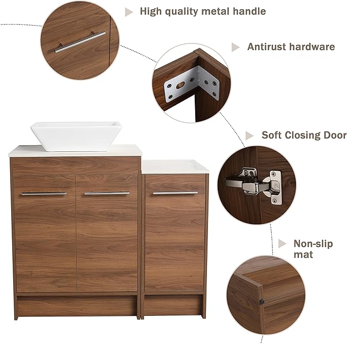 36" Bathroom Vanity with Sink, 36 Inch Freestanding Bathroom Vanity, Single Sink Bathroom Vanity Combo, Modern Bathroom Vanity, Brown Floor Standing Cabinet Set(BRE101, 36 * 18)