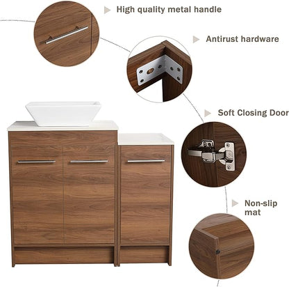 36" Bathroom Vanity with Sink, 36 Inch Freestanding Bathroom Vanity, Single Sink Bathroom Vanity Combo, Modern Bathroom Vanity, Brown Floor Standing Cabinet Set(BRE101, 36 * 18)