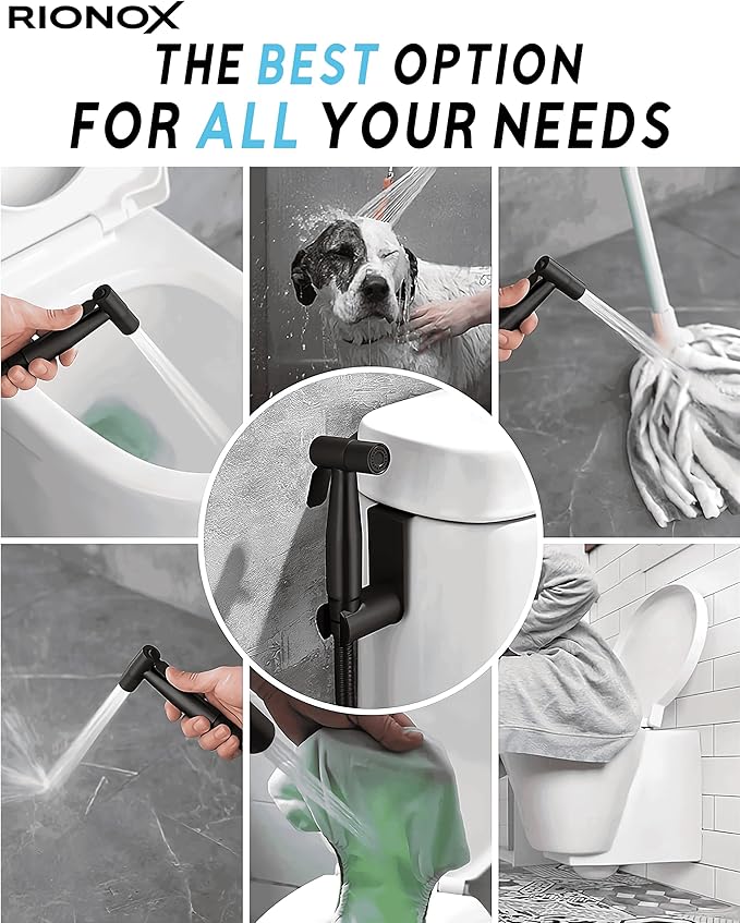 Handheld Bidet Sprayer Kit - Adjustable Water Pressure Jet for Toilet, Bidet for Toilet, Easy Installation, Quality Stainless Steel, Durable Internals, Leakproof Design (Matte Black)
