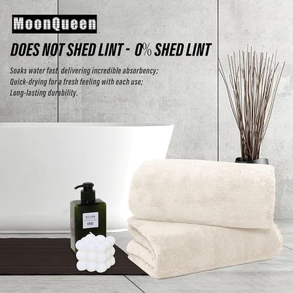 MOONQUEEN 6 Pack Premium Bath Towel Set - Quick Drying - Microfiber Coral Velvet Highly Absorbent Towels - Multipurpose Use as Bath Fitness, Bathroom, Shower, Sports, Yoga Towel (Cream)
