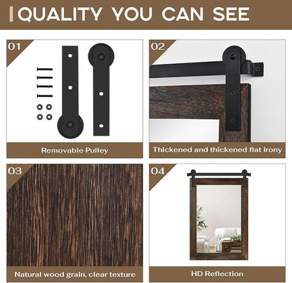 COGOOD Farmhouse Bathroom Mirrors for Over Sink - 30 x 22 Black Brown | Rustic Barn Door Wood Framed Vanity Mirror for Entryway, Living Room, Bedroom, Dresser Wall Decor