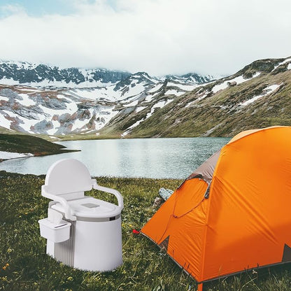 Portable RV Toilet with 5 Gallon Detachable Inner Bucket, Removable Paper Phone Holder & Handrails Lightweight Compact for Camping Travel, Fishing, Hiking – Easy Setup, No Water Required