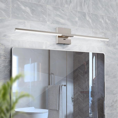 32 Inch Brushed Nickel Bathroom Vanity Light, Built-in Dimmer 2700K-6000K 1450LM LED, 360° Rotatable Bathroom Lights Over Mirror for Makeup, Shaving, Restroom, Powder Room ETL FCC