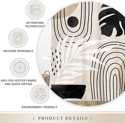 Glawry Boho Mid Century Shower Curtain Abstract Plant Tropical Palm Leaf Modern Minimalist Arch Geometric Bathroom Black Beige Brown 60Wx72L Inches Bath Accessories Art Home Decor Fabric 12 Pack Hooks