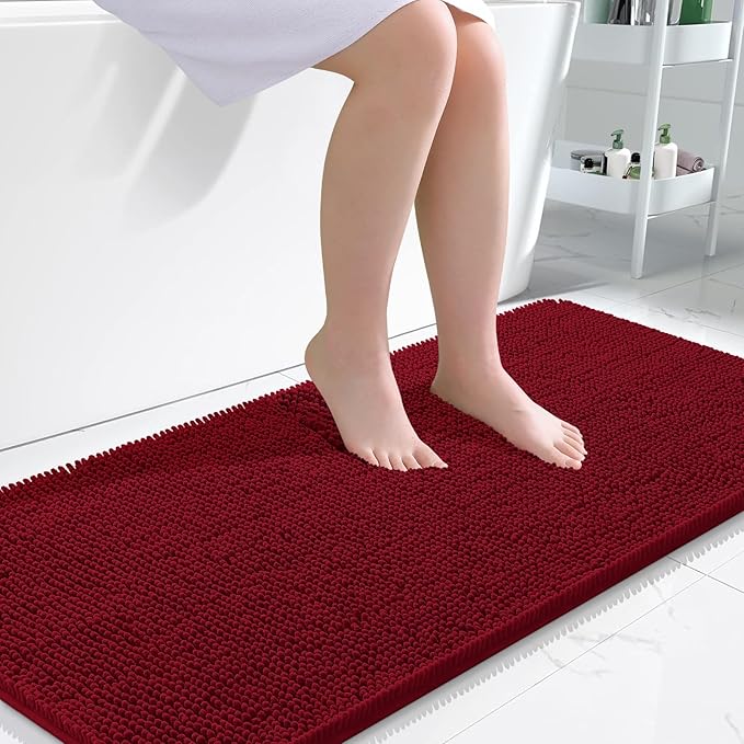OLANLY Bathroom Runner Rugs 45x27, Extra Soft Absorbent Chenille Bath Rugs | Red, Quick-Drying Rubber Backing, Machine Washable Long Bath Mat for Bathroom Floor, Tub and Shower, Home Decor Accessories