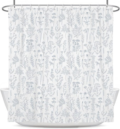Coxila Vintage Floral Shower Curtain Blue and White Flower Retro Cute Rustic Country Spring Summer Fun Boho Plant Botanical Wildflower Pretty Leaf Bathroom 60 x 72 Inch Polyester Fabric 12 Pack Hooks