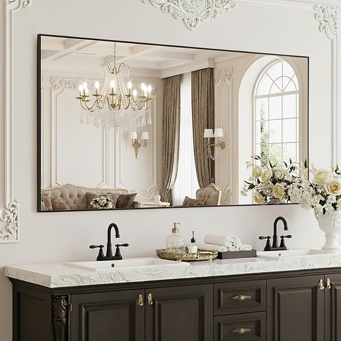FICTOR Bathroom Vanity Mirror for Over Sink, 55" x 30", Black | Anti-Rust Frame, Shatterproof Tempered Glass, Vertical/Horizontal Wall Mounted Mirror for Bedroom, Entryway, Living Room