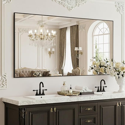 FICTOR Bathroom Vanity Mirror for Over Sink, 55" x 30", Black | Anti-Rust Frame, Shatterproof Tempered Glass, Vertical/Horizontal Wall Mounted Mirror for Bedroom, Entryway, Living Room