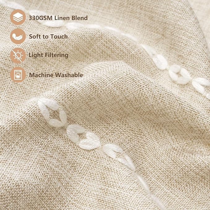Seenus Boho Farmhouse Linen Valance Curtain, 52x18 inch Soft Light Filtering & Privacy Window Valance with Tassels for Living Room Kitchen Bathroom, Rod Pocket, Beige Cream