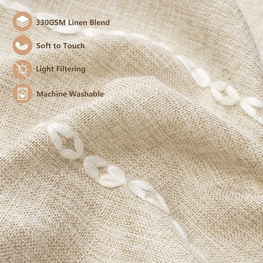 Seenus Boho Farmhouse Linen Valance Curtain, 52x18 inch Soft Light Filtering & Privacy Window Valance with Tassels for Living Room Kitchen Bathroom, Rod Pocket, Beige Cream