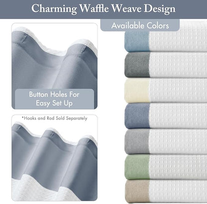 Madison Park Spa Waffle Weave Long Shower Curtain, 72 x 78, Indigo Blue | Striped, Pieced Fabric Design, 3M Scotchgard Moisture Management, Hotel Quality, Modern, for Bathroom, OEKO-TEX Certified