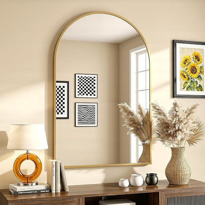 Antok Arched Bathroom Mirror, 20"x30" Wall Mounted Mirror, Vanity Mirrors for Over Sink, Aluminum Alloy Frame Bathroom Mirrors Living Room, Bedroom and Entryway, Gold