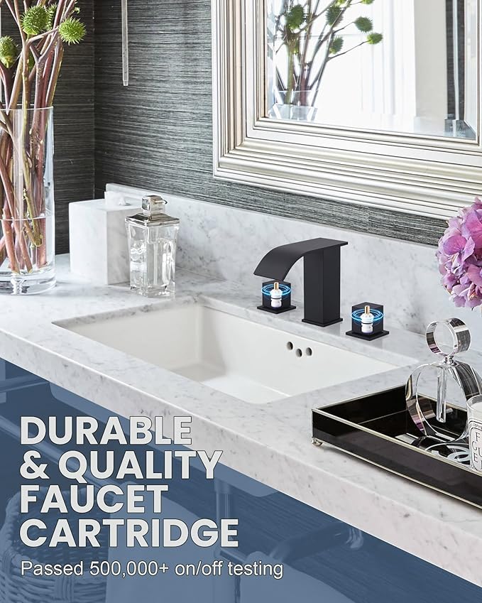 Waterfall Bathroom Faucet 3 Hole: ARCORA 8 Inch Widespread Bathroom Faucet Matte Black, Modern 2 Handles Bathroom Sink Faucet with Pon Up Drain and cUPC Supply Lines