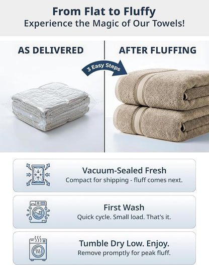LANE LINEN Bathroom Towel Set 4 Piece Soft Absorbent Quick Dry - Taupe | Cotton Towel Set - Coordinated Colors, Dobby Border Accent, OEKO-TEX Certified, Zero-Twist Durability, Zero-Twist Cotton