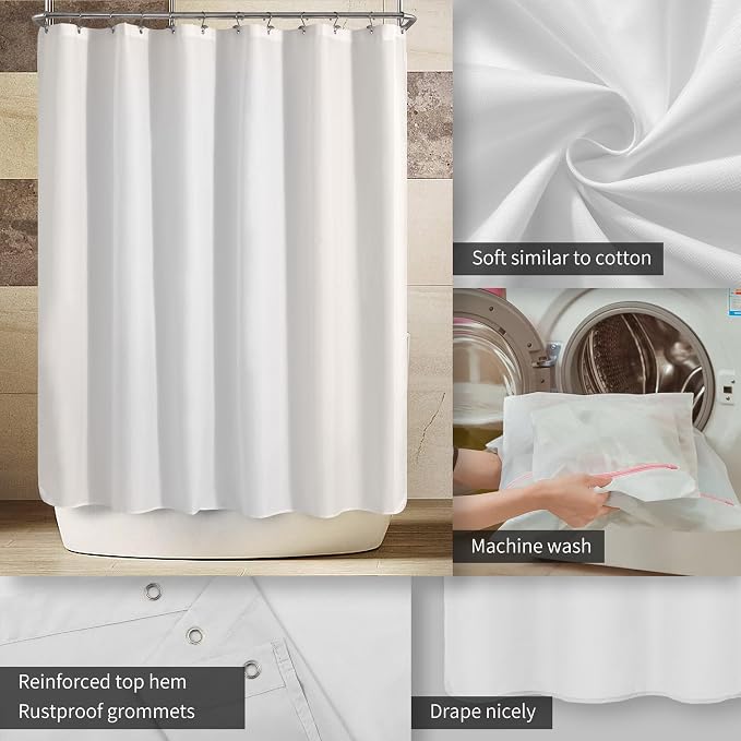 ALYVIA SPRING 108x72 Extra Wide Waterproof Shower Curtain or Liner White | 2 Magnets, Soft Cloth & Hotel Quality, Machine Washable, Light-Weight, Extra Wide Size