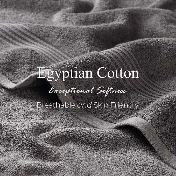 SUPERIOR Egyptian Cotton Bath Towel Set, Towels for Home Bathroom, Master, Guest Bath, Decor Essentials, Quick Dry, Absorbent, Large Body Towels, Spa, Hotel, Resort, Adult, Kids, Set of 4, Charcoal